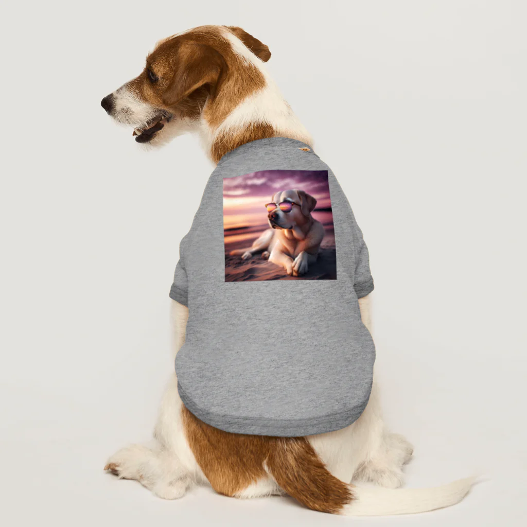 AQUAMETAVERSEのサングラスをかけた、かわいい犬 Marsa 106 ドッグTシャツ