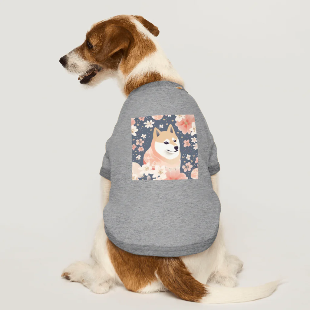 Grazing Wombatの日本画風、柴犬と桜２-Japanese-style painting of a Shiba Inu with cherry blossoms 2 Dog T-shirt