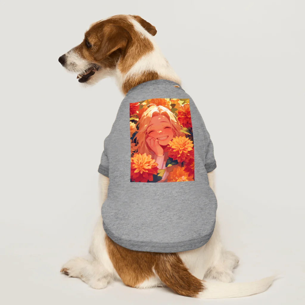 AQUAMETAVERSEのダリアの花の中の笑顔　なでしこ1478 Dog T-shirt