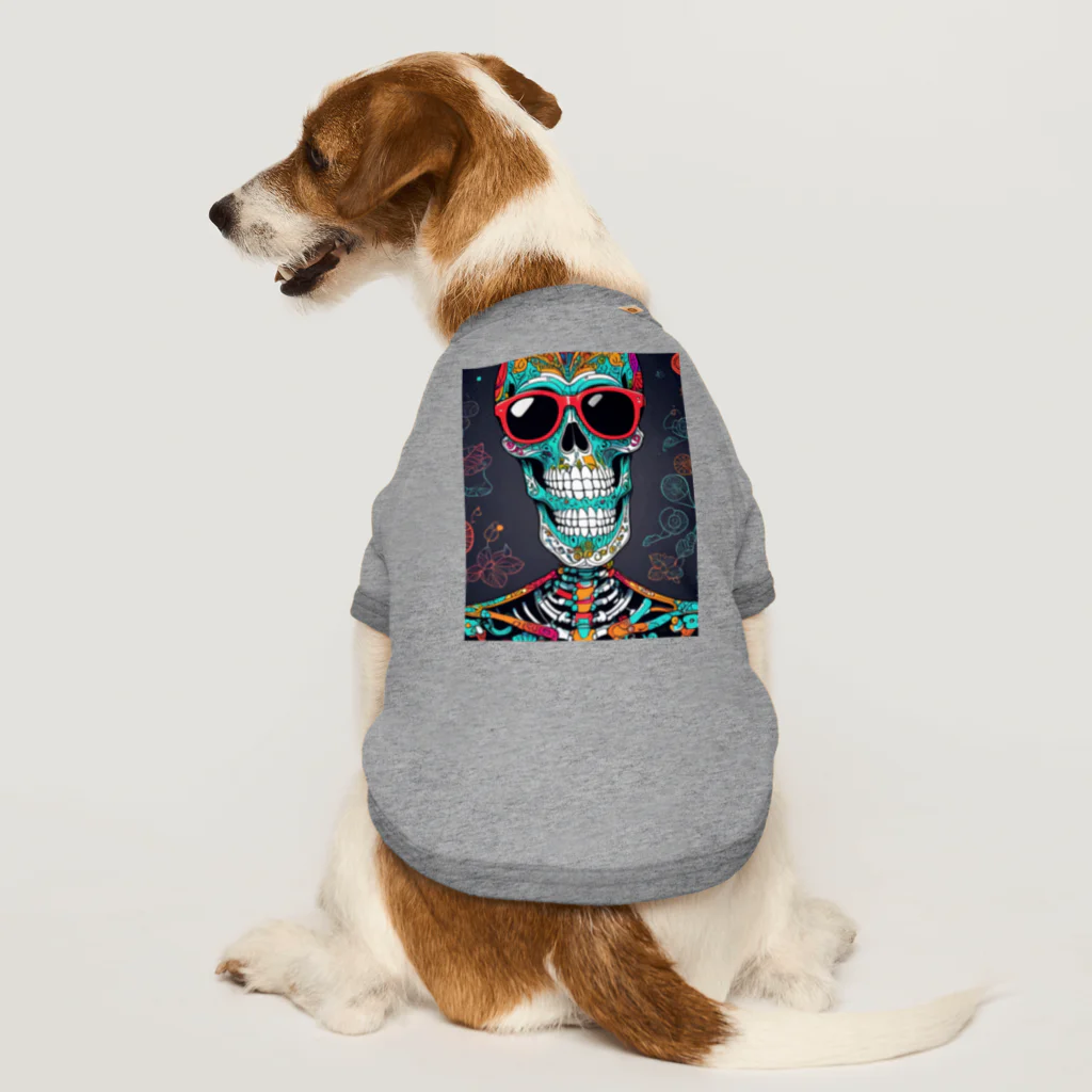 Skeletonのダイナミックなガイコツアート！ Dog T-shirt