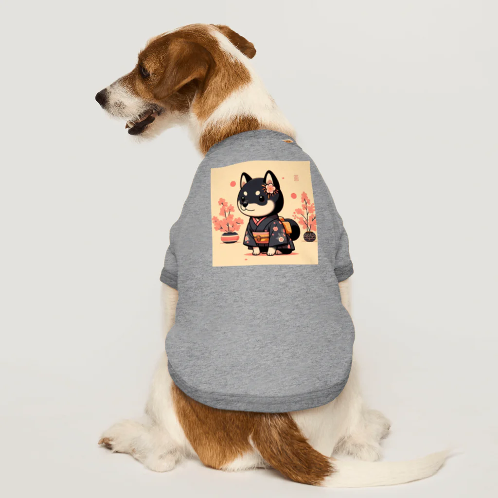 yaata2020517の着物着る黒柴ちゃん Dog T-shirt