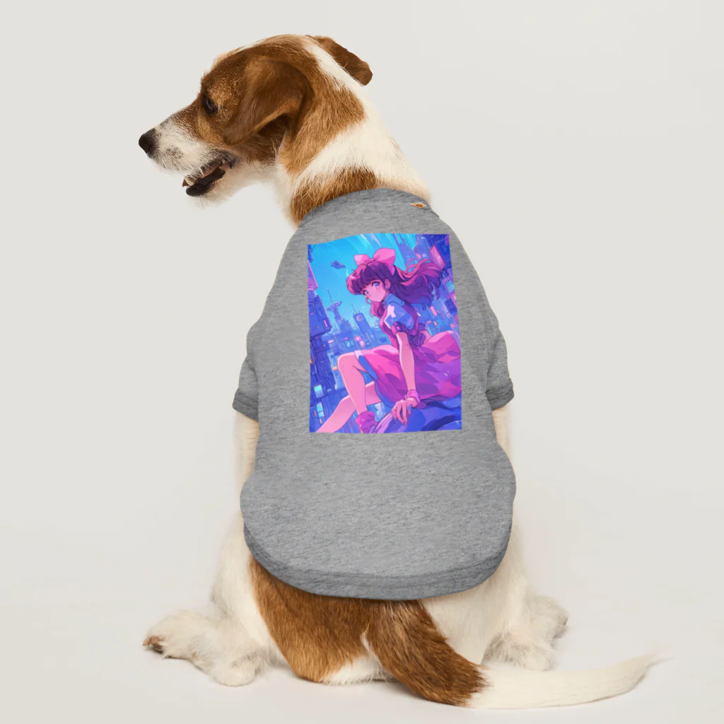 シロクマペンギンの昭和レトロアニメ風近未来ガール Dog T-shirt