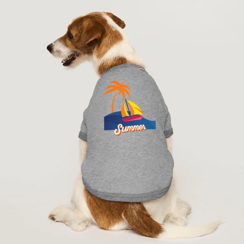  SATOHIROショップのヨットビーチ・サマーパーム Dog T-shirt