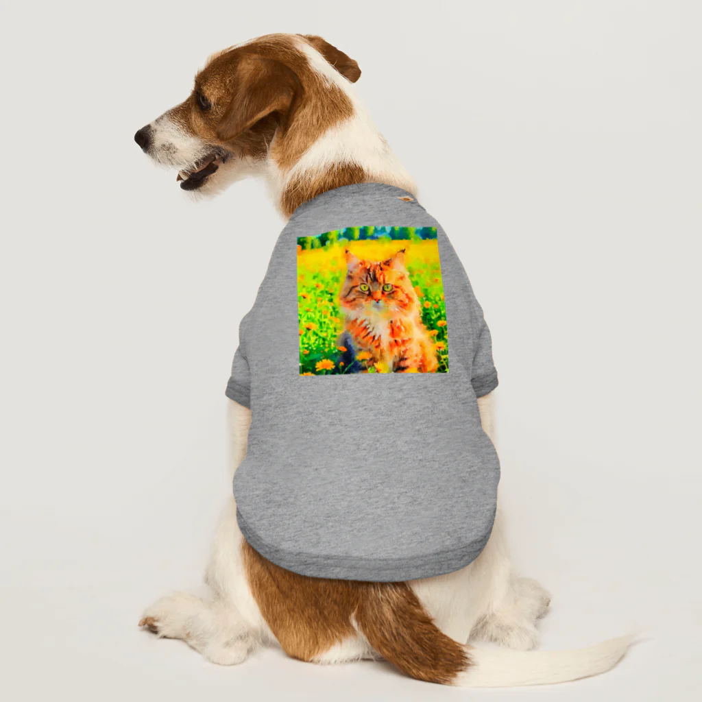 猫好きの谷の猫の水彩画/花畑のサイベリアンねこのイラスト/キジトラネコ Dog T-shirt