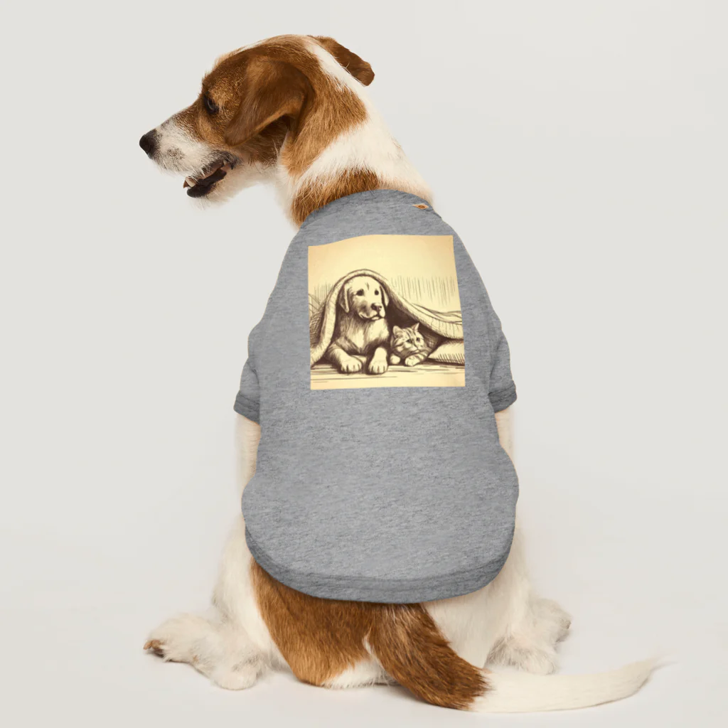 R Uの仲良しペア：犬と猫のくつろぎタイム Dog T-shirt