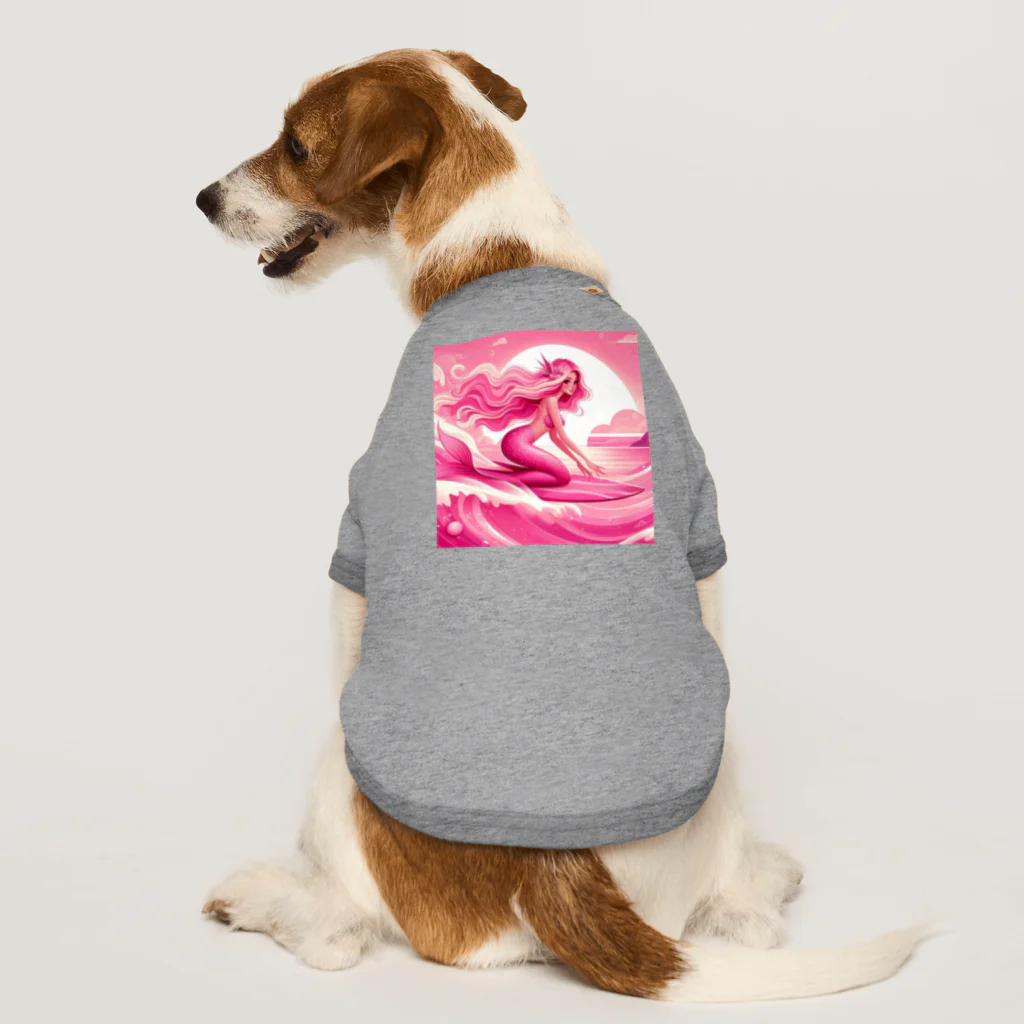 pinkgalmermaidのピンク　マーメイド　サーフィン ドッグTシャツ