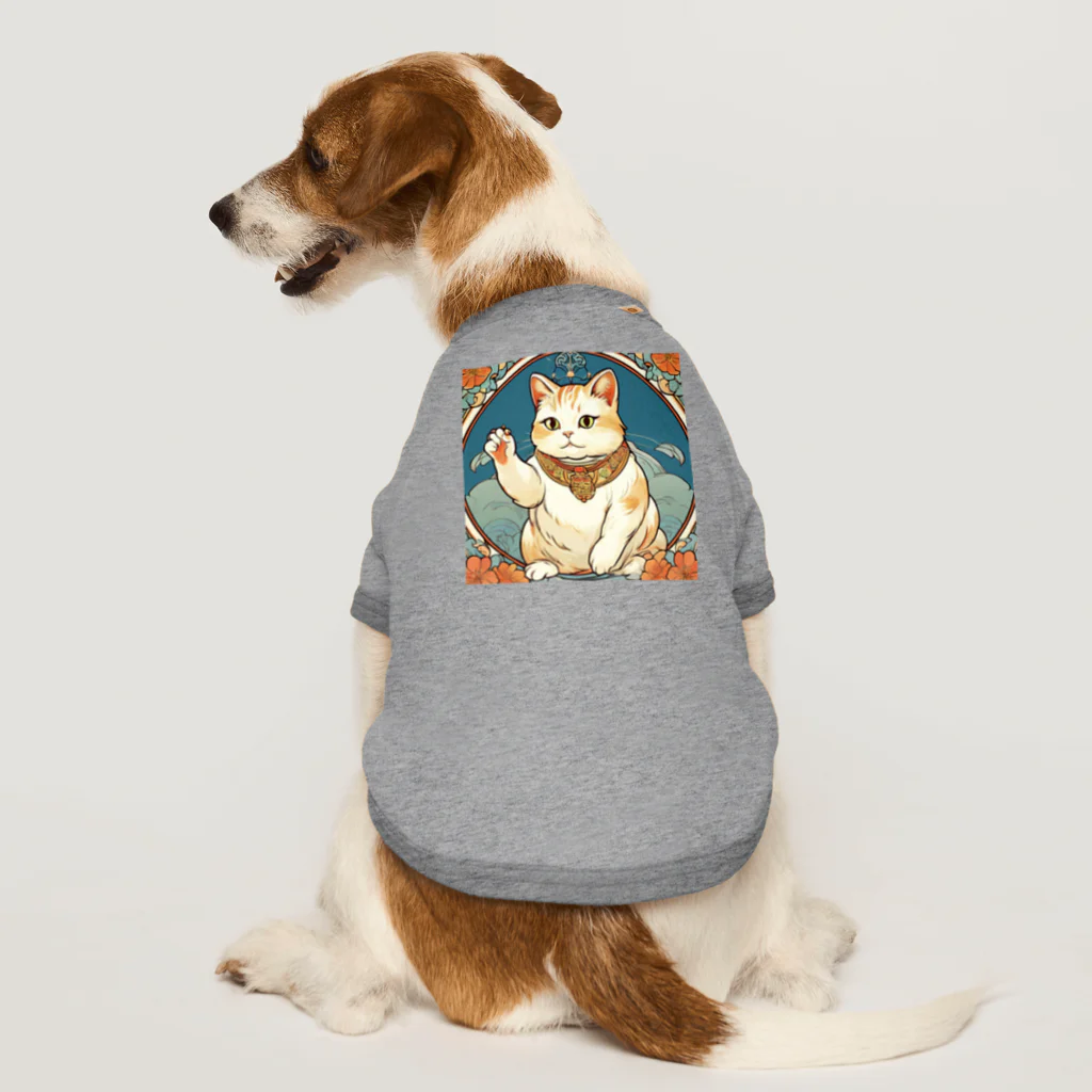 ゆまちゃんの開運雑貨屋さんの夜のミュシャ風招き猫 Dog T-shirt