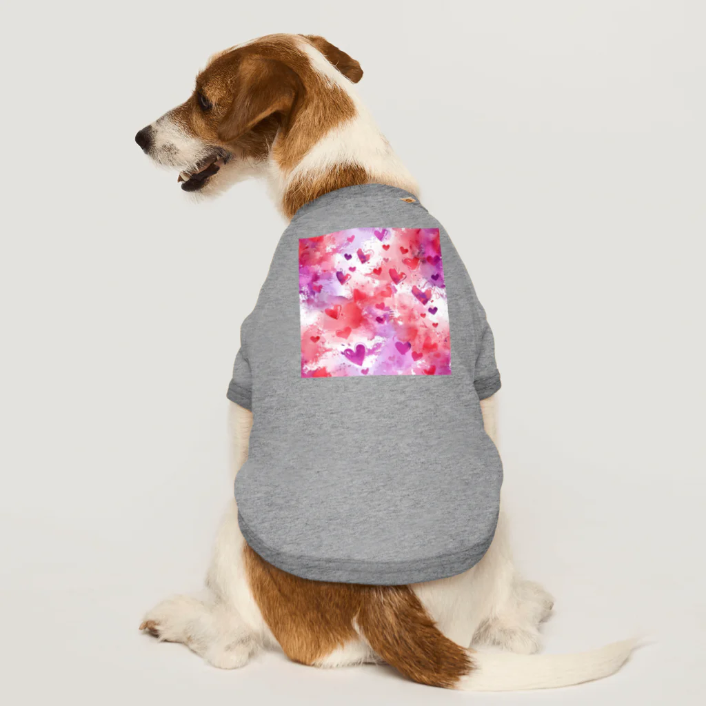 オンラインショップイエローリーフのハート　赤　ピンク　紫　可愛い Dog T-shirt