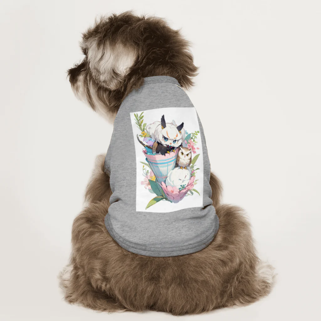 フクロウの森のお花フクロウ ドッグTシャツ