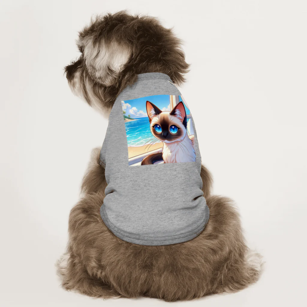 Horizon360のシャム猫のサファイヤ海に輝く ドッグTシャツ