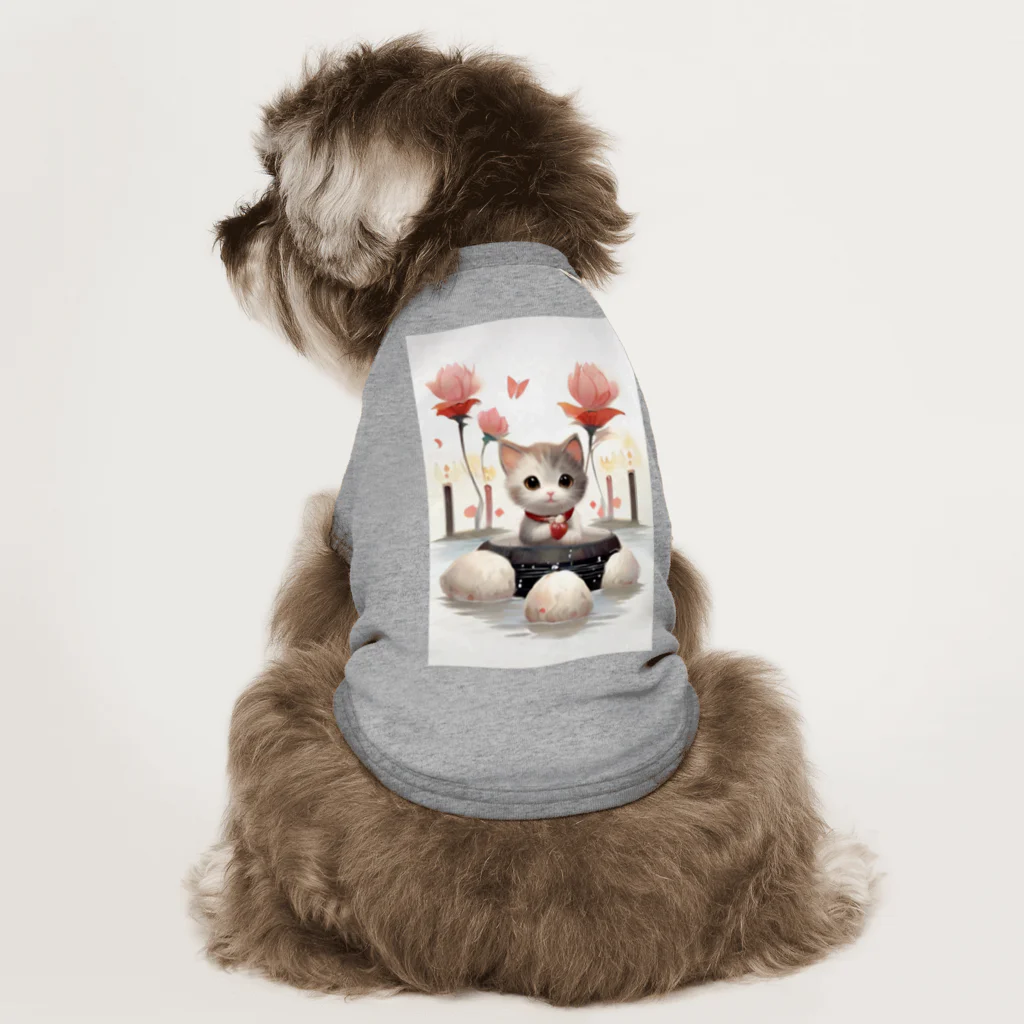 恥ずかしがり屋のねこショップの猫とお花 Dog T-shirt