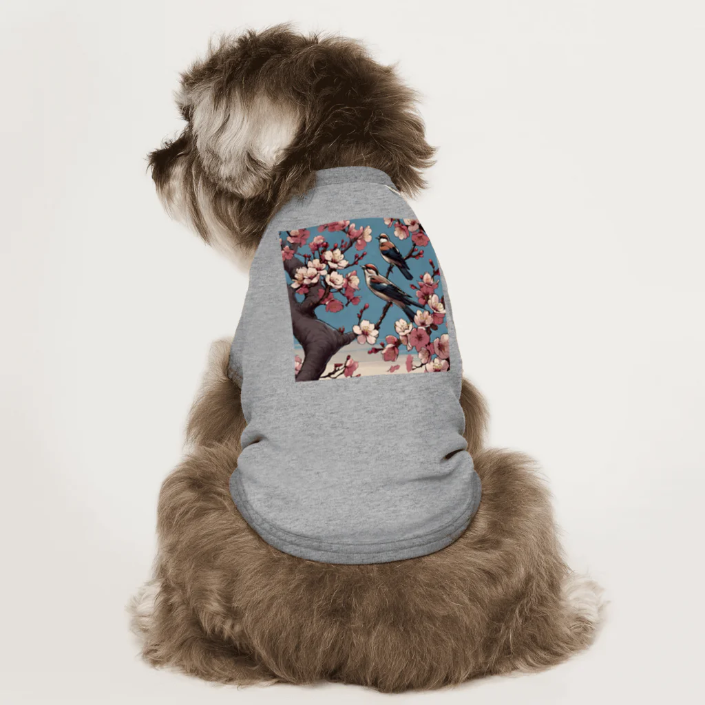 ウェブエンパイアの桜と雀（Cherry blossom & sparrow)  01 Dog T-shirt