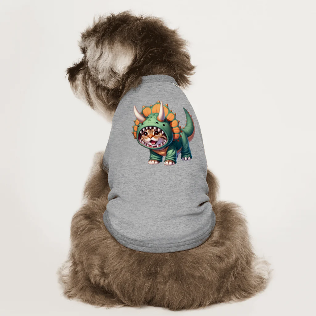 IloveCatのトリケラトプスのフードを被った子猫 ドッグTシャツ