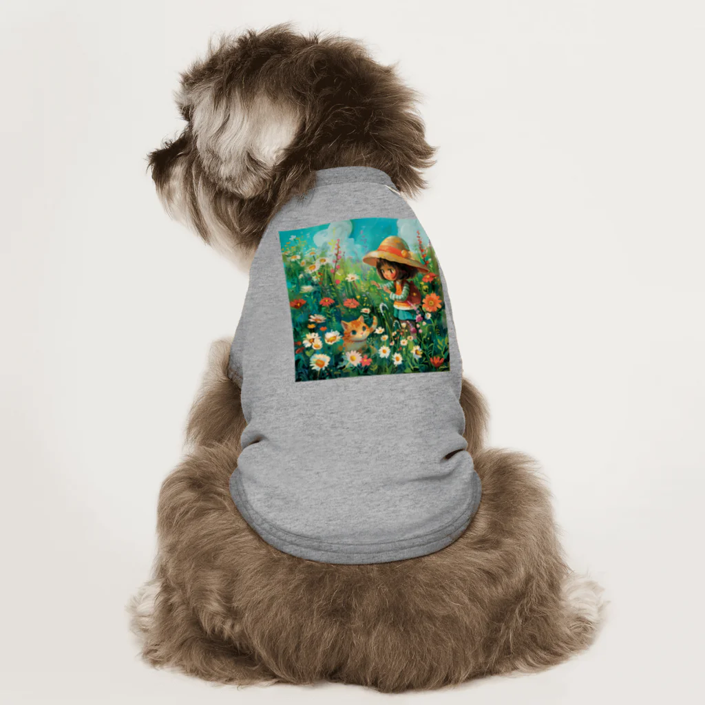 AQUAMETAVERSEのお花畑に囲まれる猫ちゃんと私 アメジスト 2846 Dog T-shirt