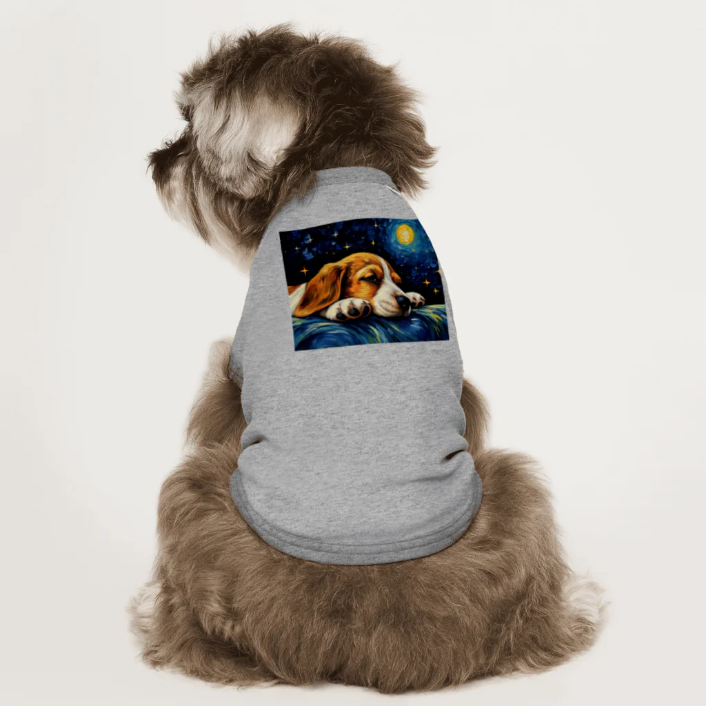 Dog Art Museumの【星降る夜 - ビーグル犬の子犬 No.2】 Dog T-shirt