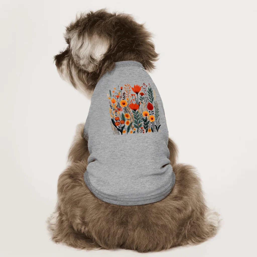 Grazing Wombatのヴィンテージなボヘミアンスタイルの花柄　Vintage Bohemian-style floral pattern Dog T-shirt