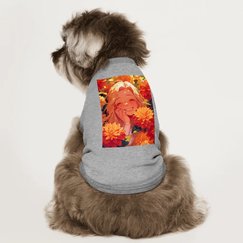 AQUAMETAVERSEのダリアの花の中の笑顔　なでしこ1478 Dog T-shirt