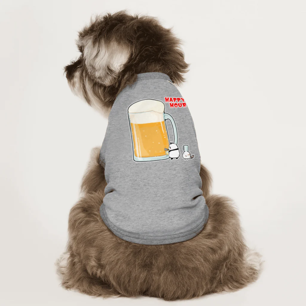 うさやのハッピーアワーでビール祭りを開催するパンダとシマエナガ ドッグTシャツ