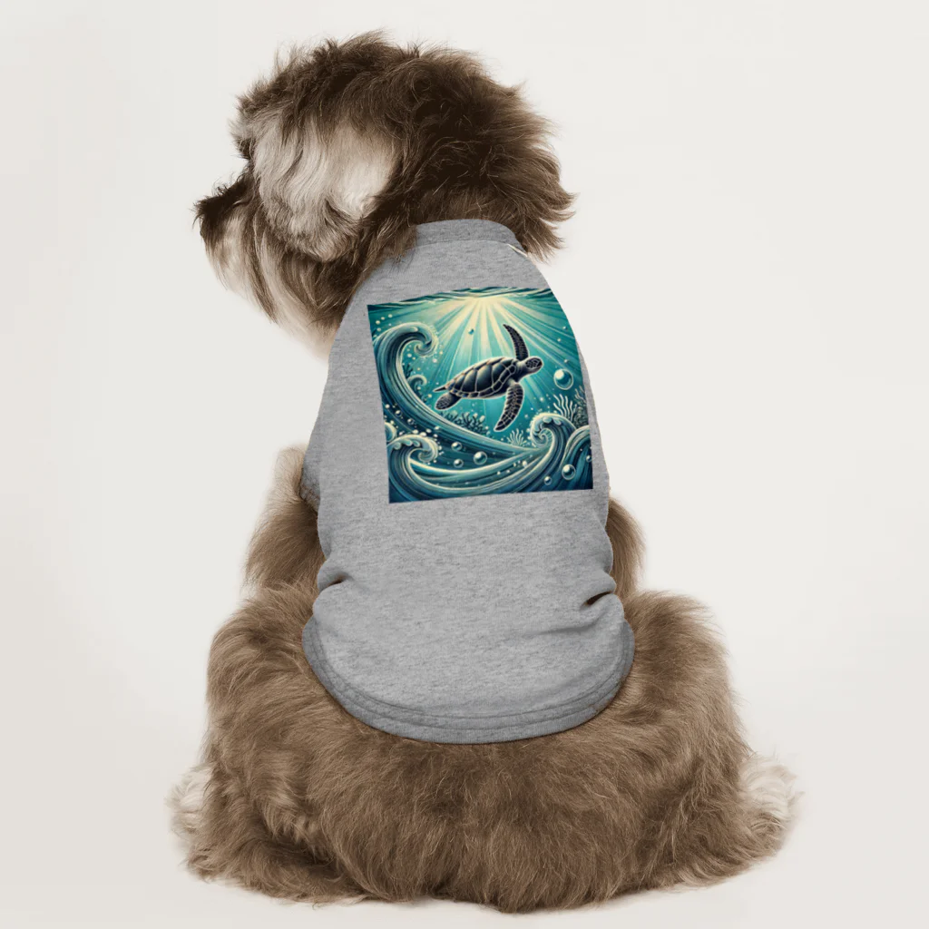 海の幸のウミガメと水流 Dog T-shirt