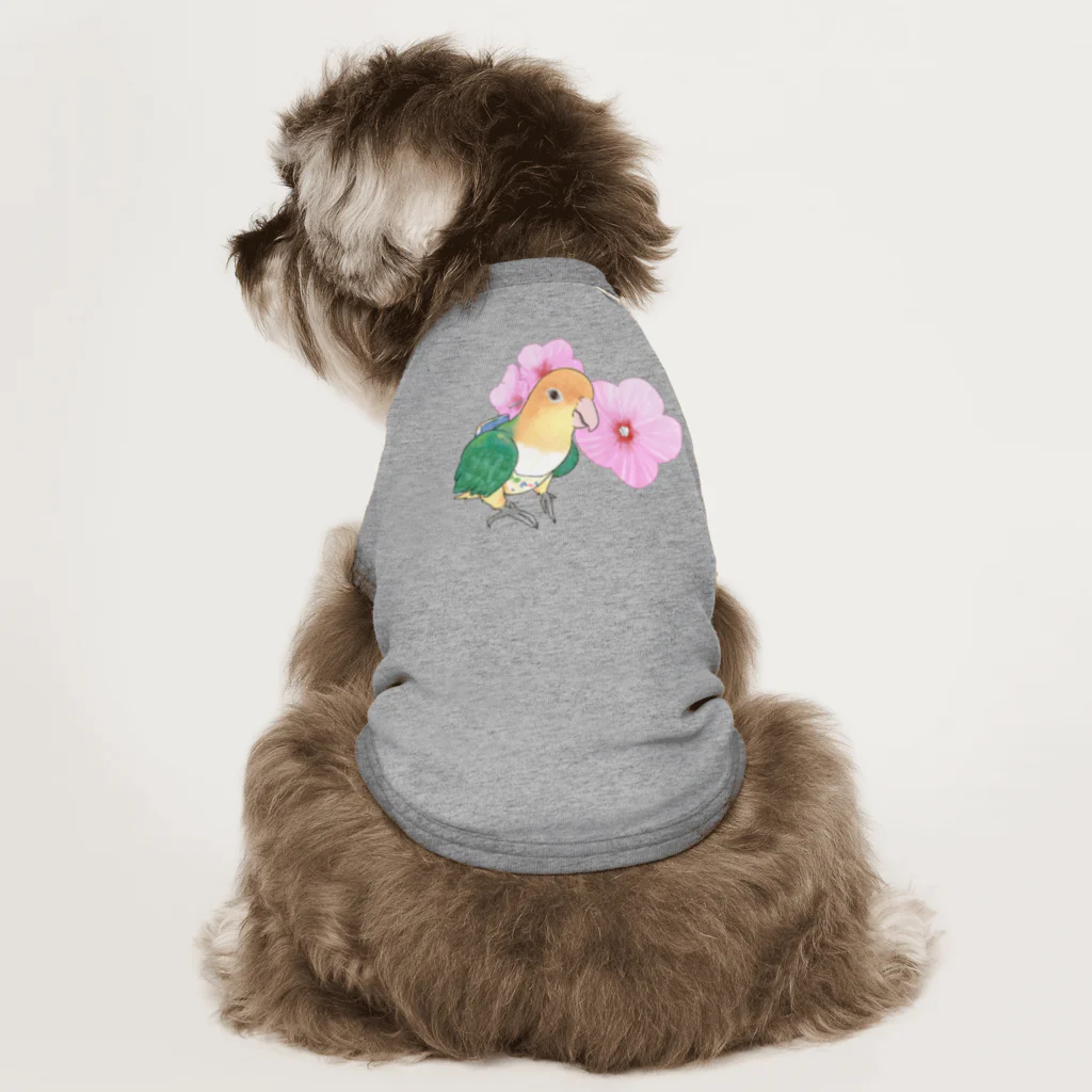 まめるりはことりのお花とシロハラインコちゃん【まめるりはことり】 ドッグTシャツ