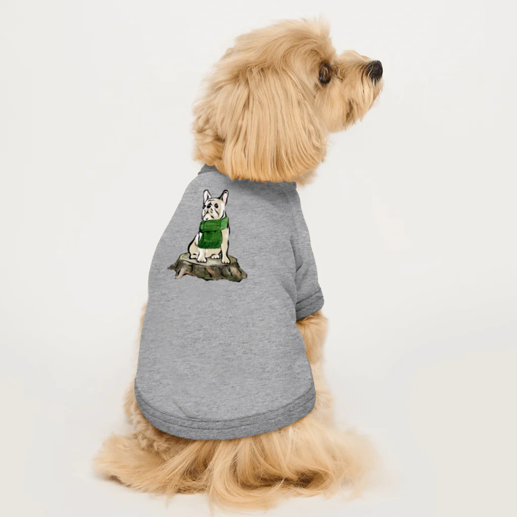 犬グッズの店しえるぶるーのマフラーを着けたフレンチブルドッグ　クリーム ドッグTシャツ