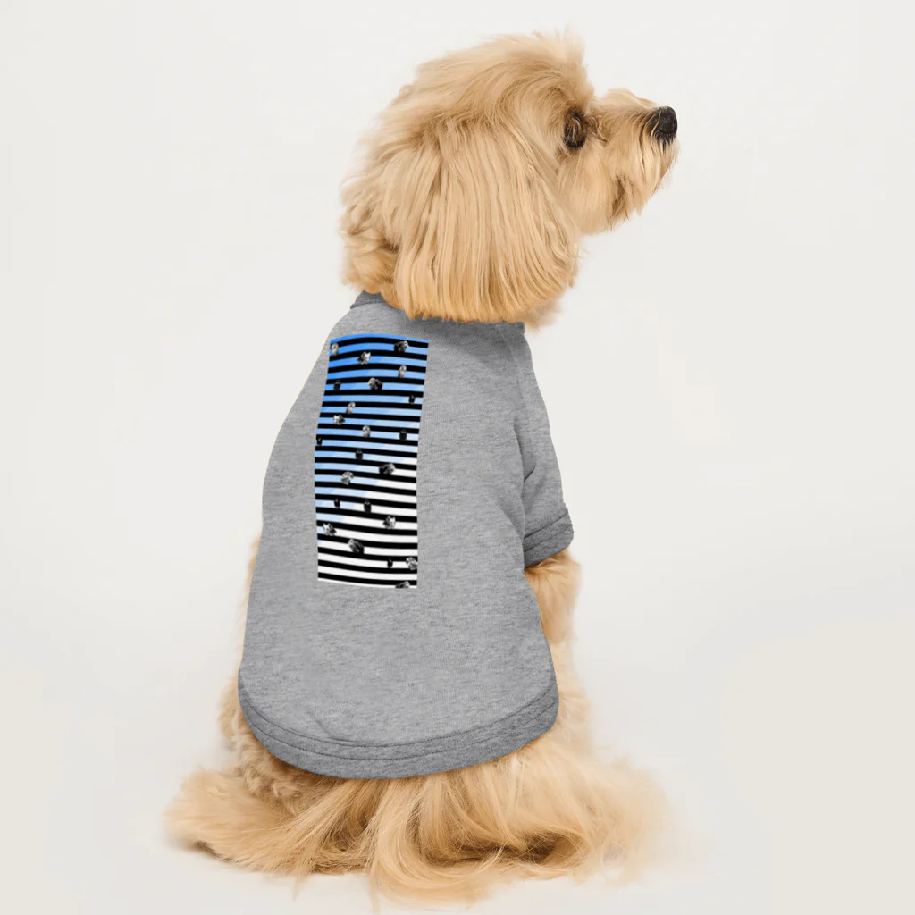 shi-chi Labo graph(詩一）の止まりボーダーにフクロウ(ブルー) Dog T-shirt