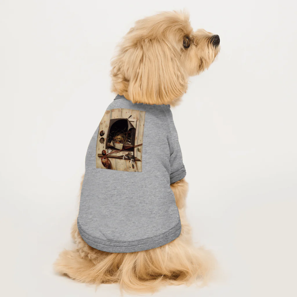 世界美術商店のヴァニタス画のあるアトリエの壁 / Trompe l'oeil with Studio Wall and Vanitas Still Life Dog T-shirt