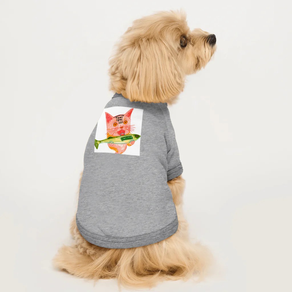 美味しそうなものやさんの秋刀魚を美味しそうに食べる猫 Dog T-shirt