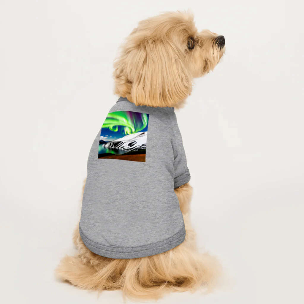 むめみの可愛いアイテムショップ⭐︎の北欧調の自然とオーロラのある景色 Dog T-shirt