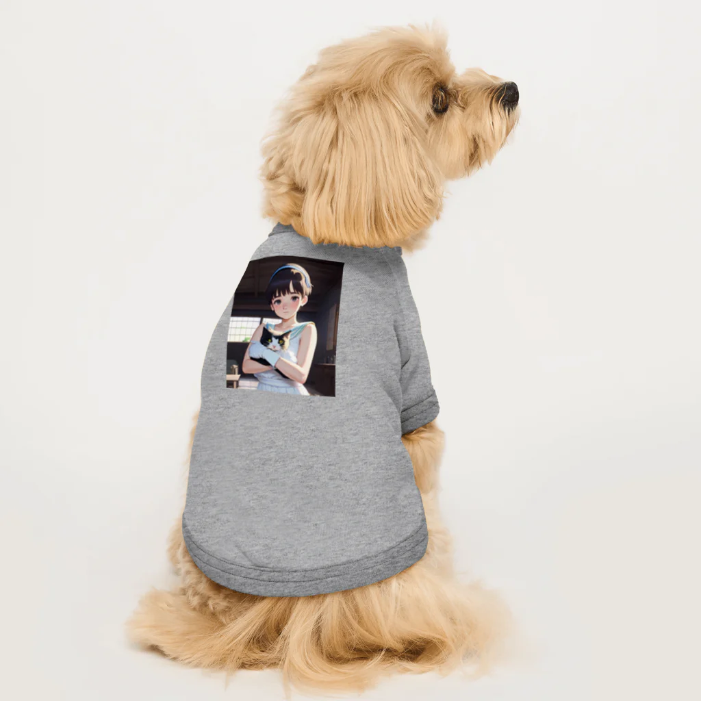 りょうの超貴重なレトロアニメスタイルの女の子と猫のイラスト Dog T-shirt