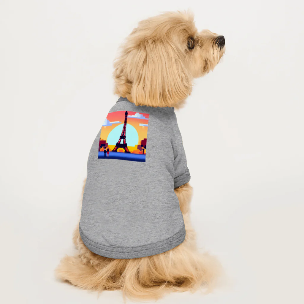 shibasannのフランスの風景のピクセルアート Dog T-shirt