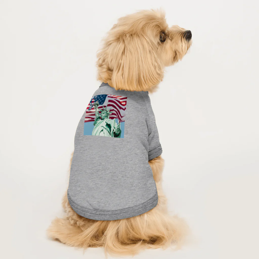 SK8461の自由の女神とアメリカ国旗 Dog T-shirt