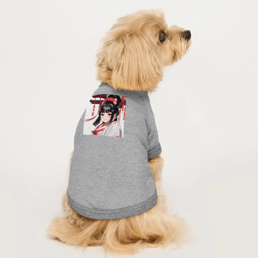 ワンダーワールド・ワンストップの巫女服を着た綺麗なポニーテール女性のグッズ Dog T-shirt