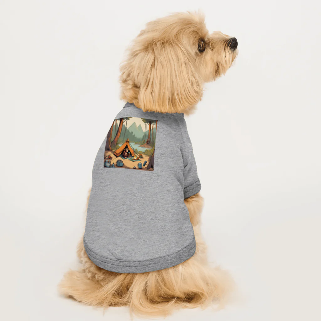 てきとーおんらいんのキャンピングモンキー Dog T-shirt