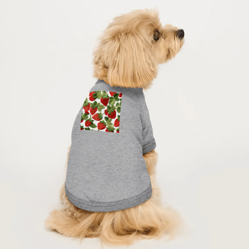 レイのイチゴの刺繍 Dog T-shirt