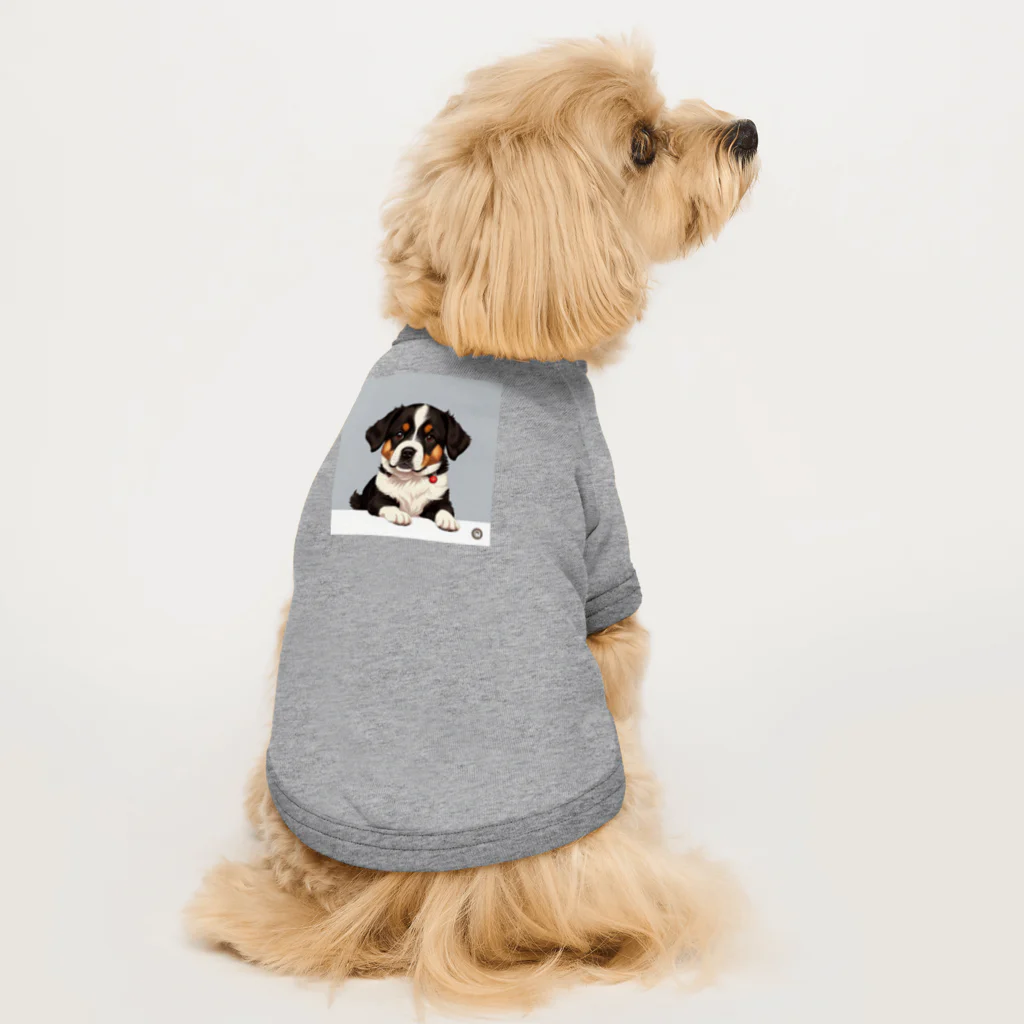 かわいい女の子とシュールな絵の飛び出すワンちゃん Dog T-shirt