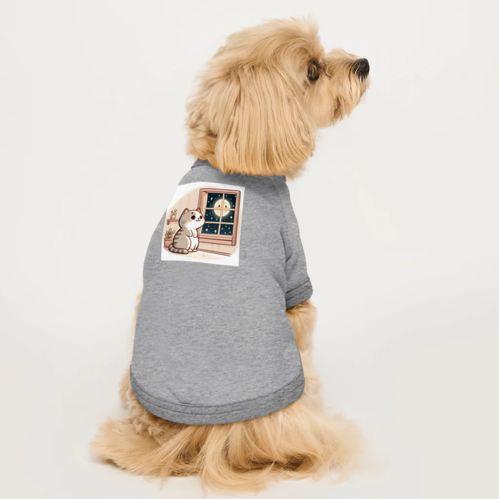 wonder_ANIMALPARKの猫とお月さま Dog T-shirt