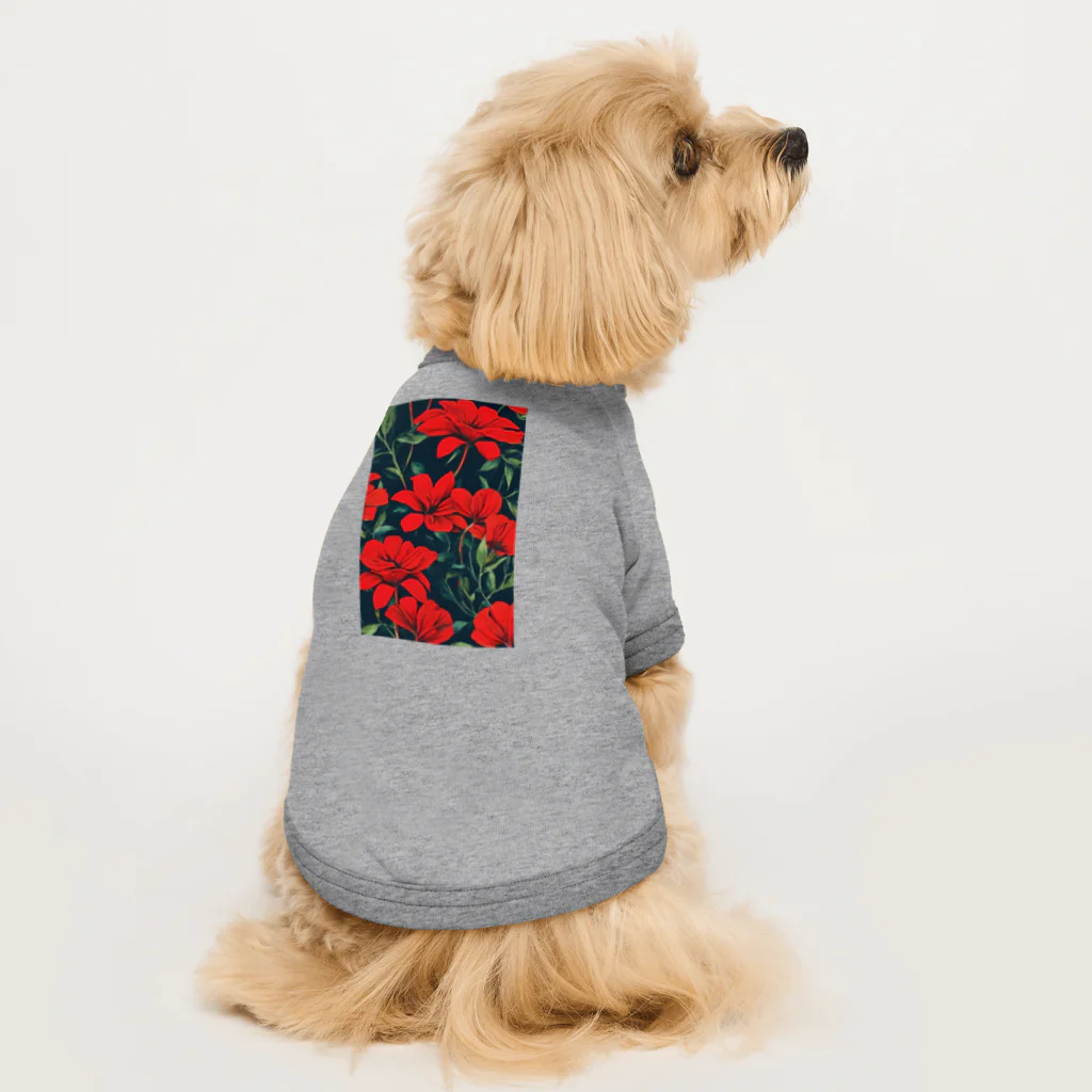 モノクロの赤花 Dog T-shirt