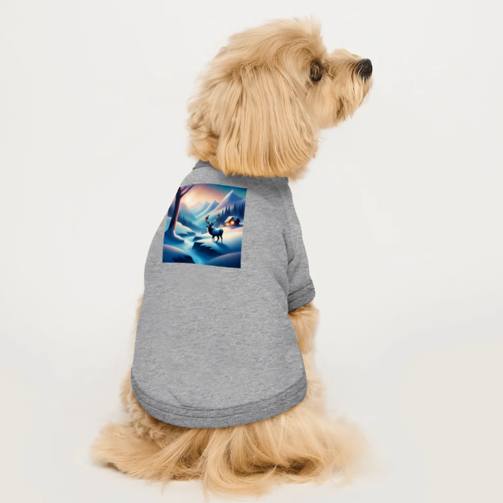 Passionista Lifestyle Emporium : 情熱的なライフスタイルエンポリウムの極光の冬景色とトナカイ Dog T-shirt