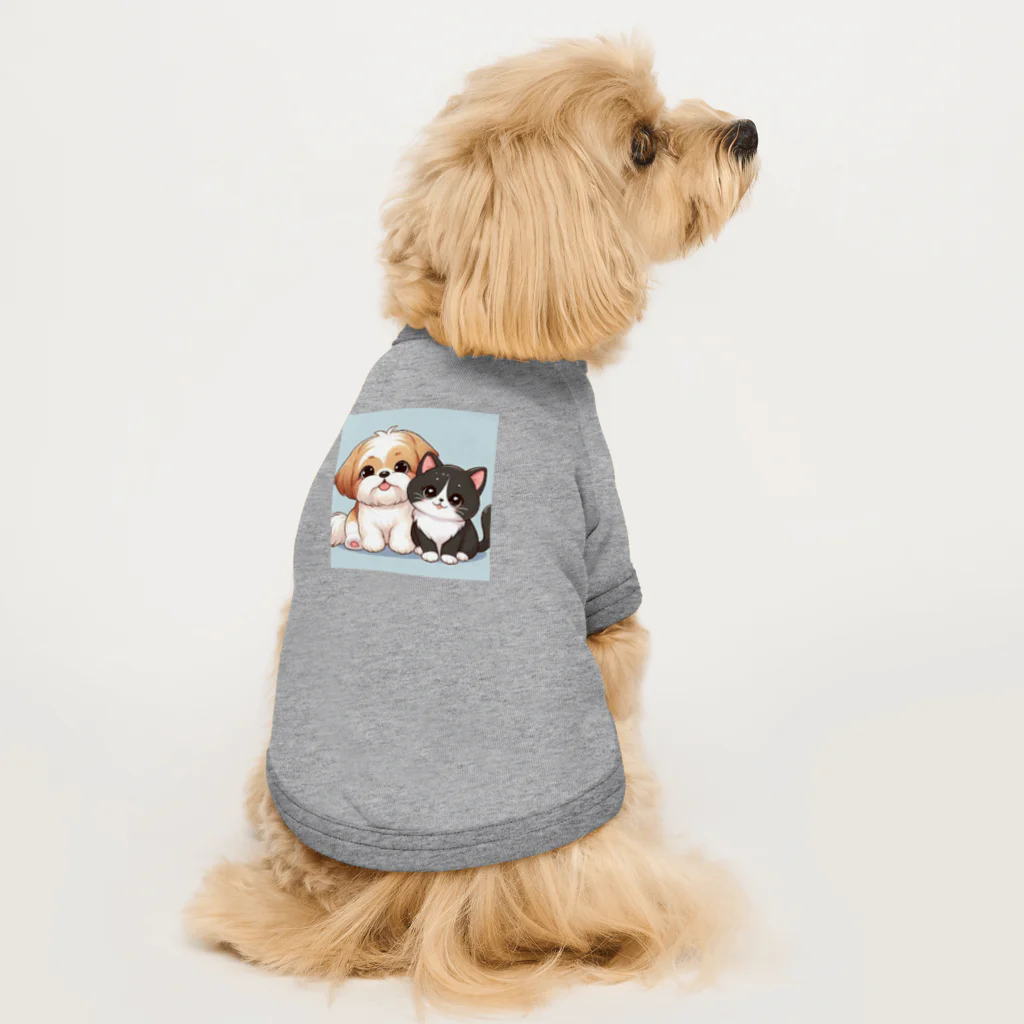 ワンコとにゃんちゃんズのシーズーと白黒にゃんこ Dog T-shirt