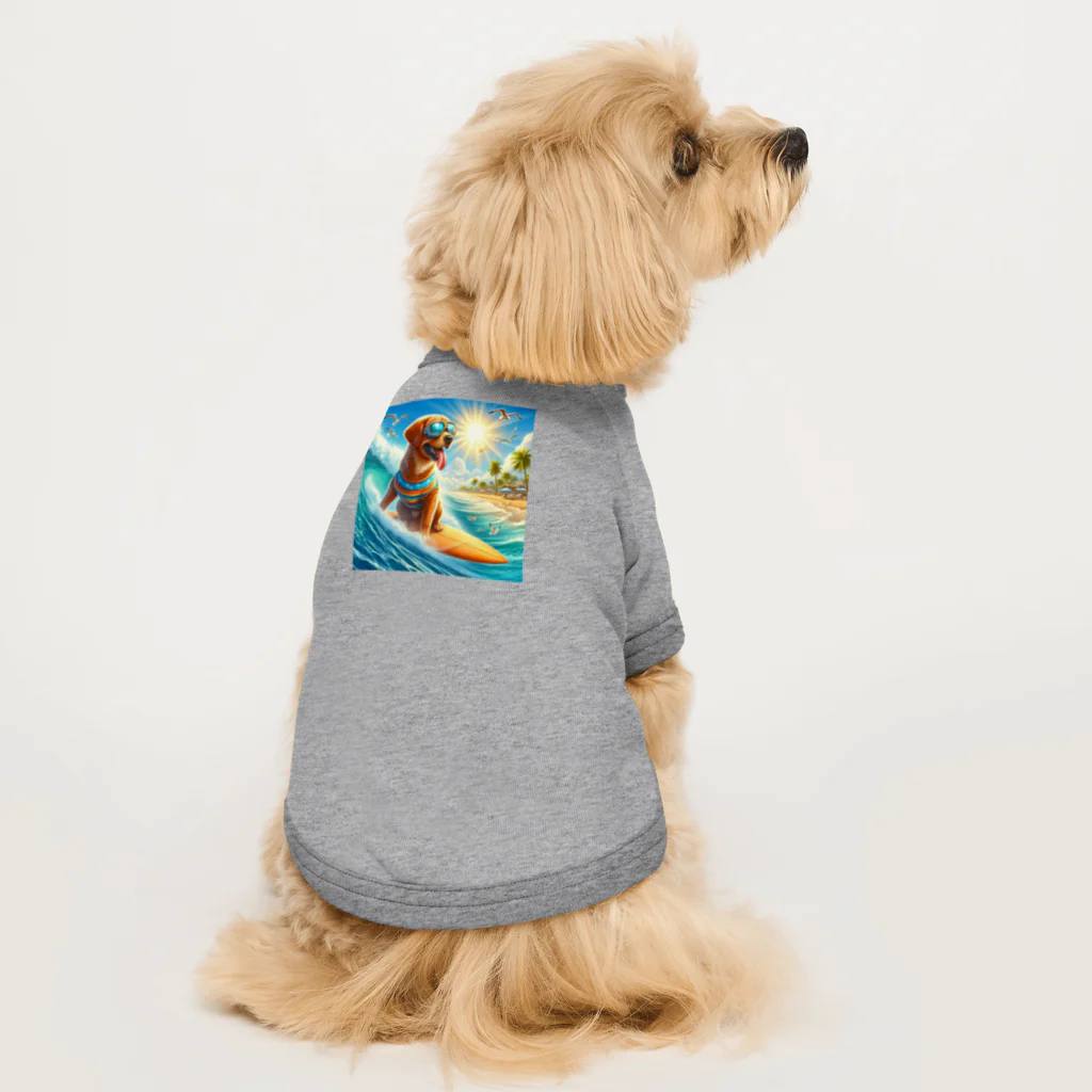 ショウショップの犬サーフィン ドッグTシャツ