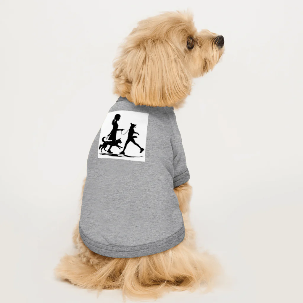 AI間違い探しの犬を散歩する女の子のシルエット Dog T-shirt