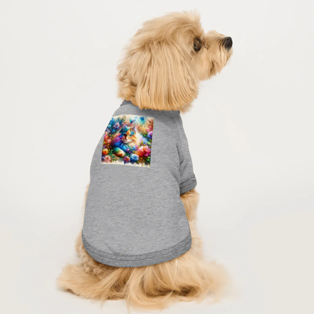 冷奴のFlower Cat Dog T-shirt