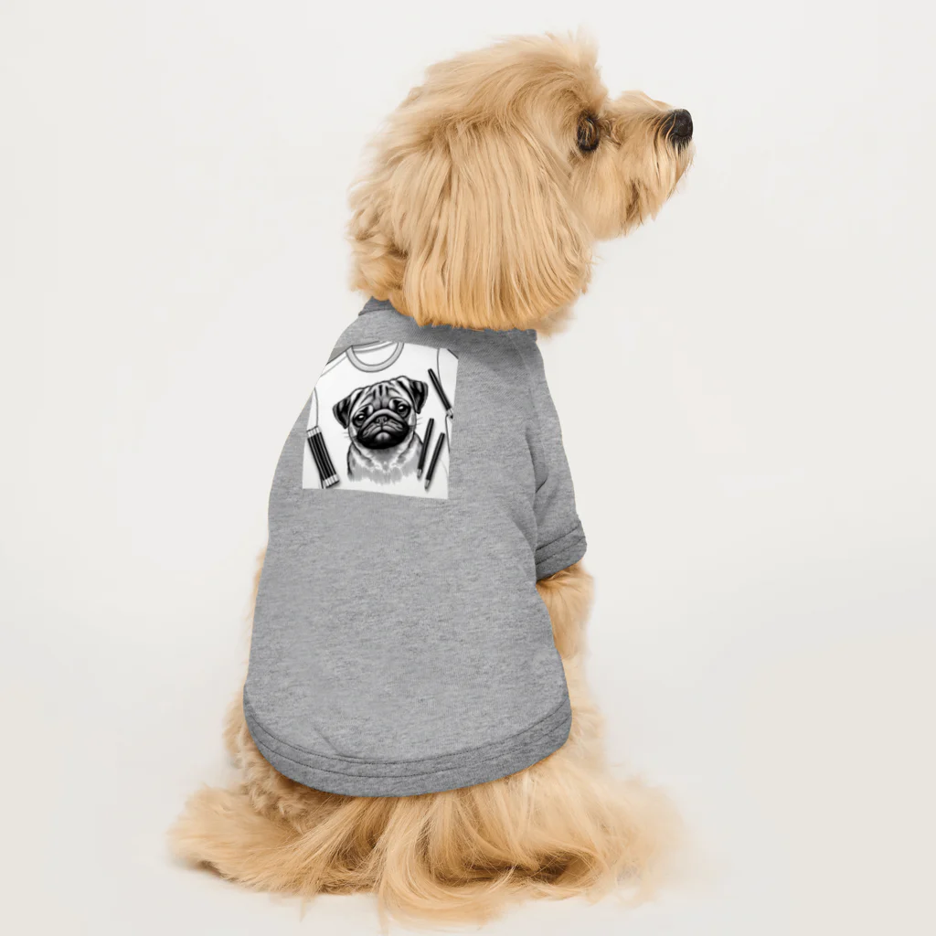 鼻ぺちゃ犬と和猫のパグの鉛筆画 Dog T-shirt