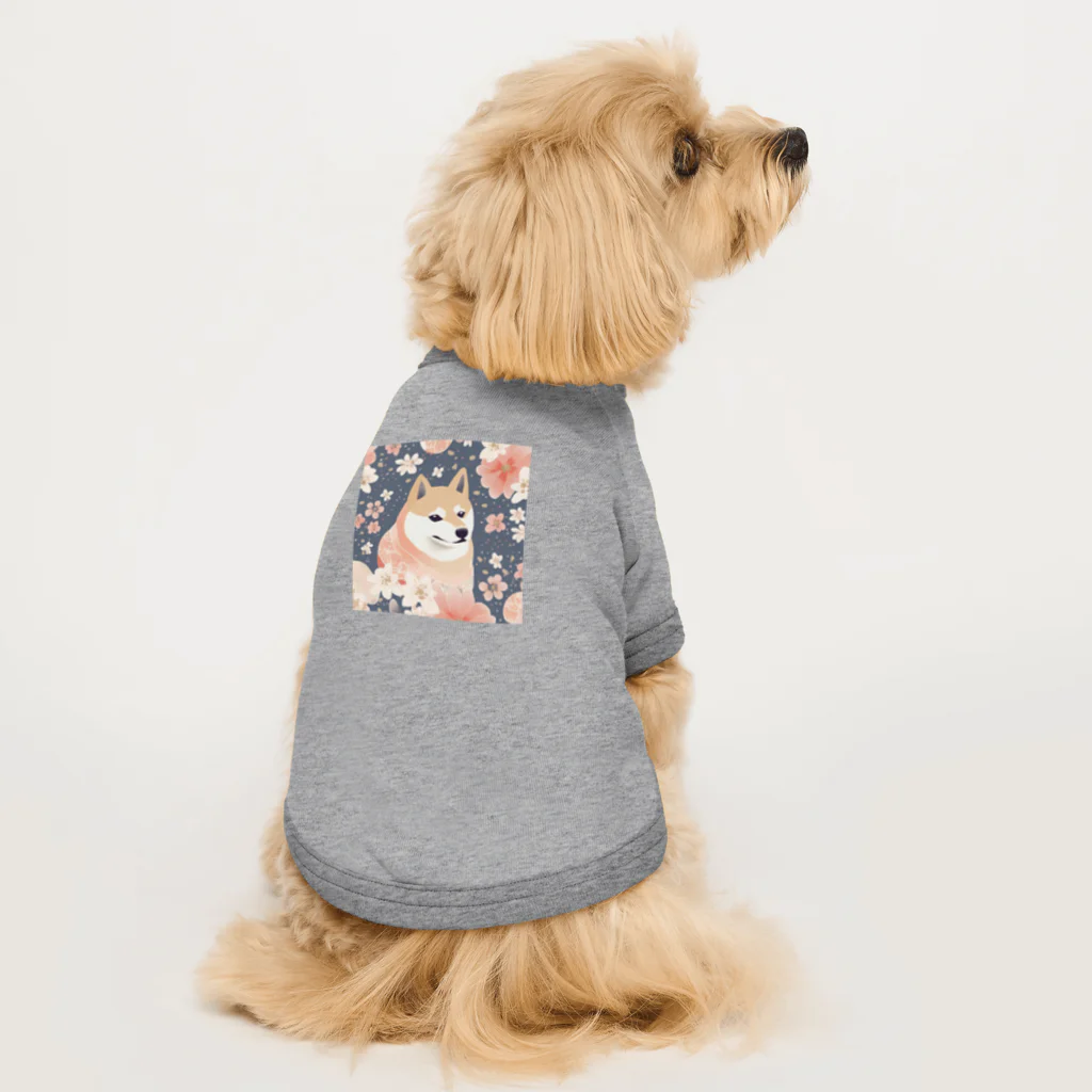 Grazing Wombatの日本画風、柴犬と桜２-Japanese-style painting of a Shiba Inu with cherry blossoms 2 Dog T-shirt