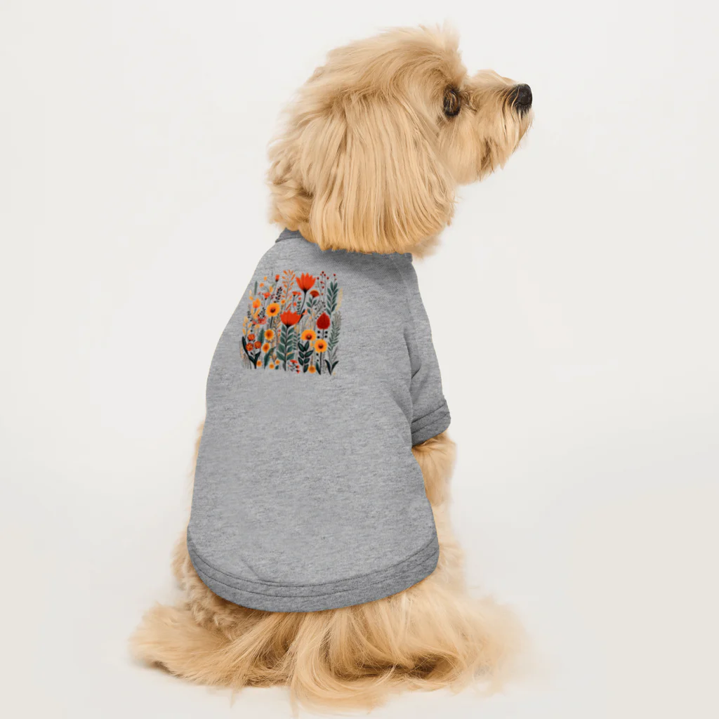 Grazing Wombatのヴィンテージなボヘミアンスタイルの花柄　Vintage Bohemian-style floral pattern Dog T-shirt