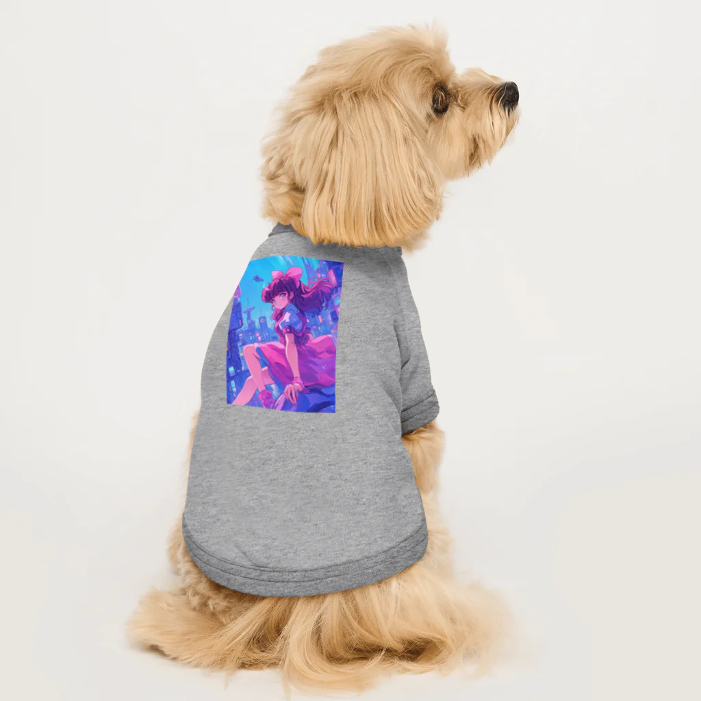 シロクマペンギンの昭和レトロアニメ風近未来ガール Dog T-shirt