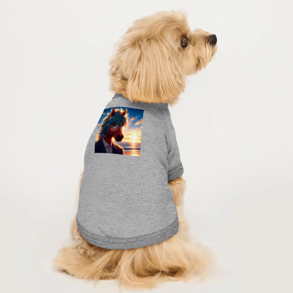 ひよっこなボスの弁護士の馬、夕焼けの浜辺で自撮りする Dog T-shirt