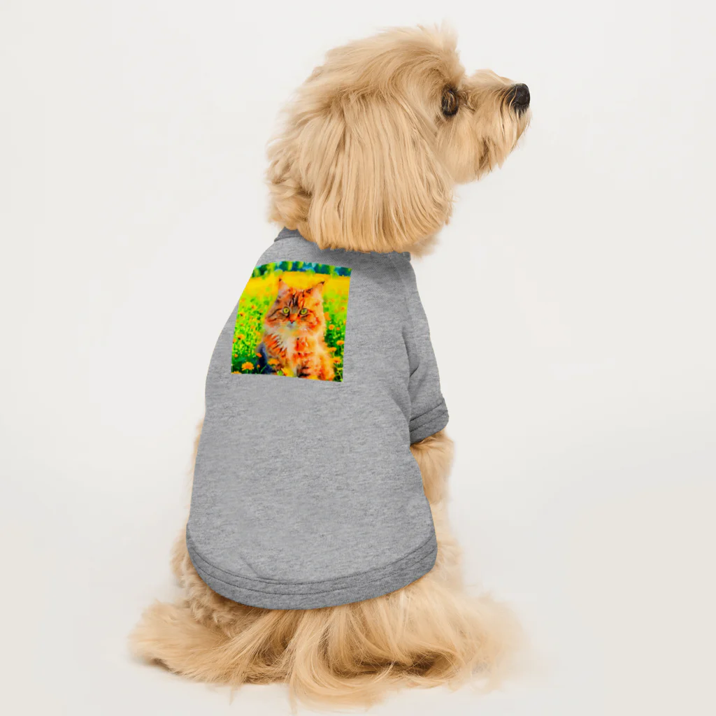 猫好きの谷の猫の水彩画/花畑のサイベリアンねこのイラスト/キジトラネコ Dog T-shirt