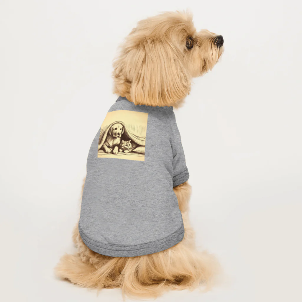 R Uの仲良しペア：犬と猫のくつろぎタイム Dog T-shirt